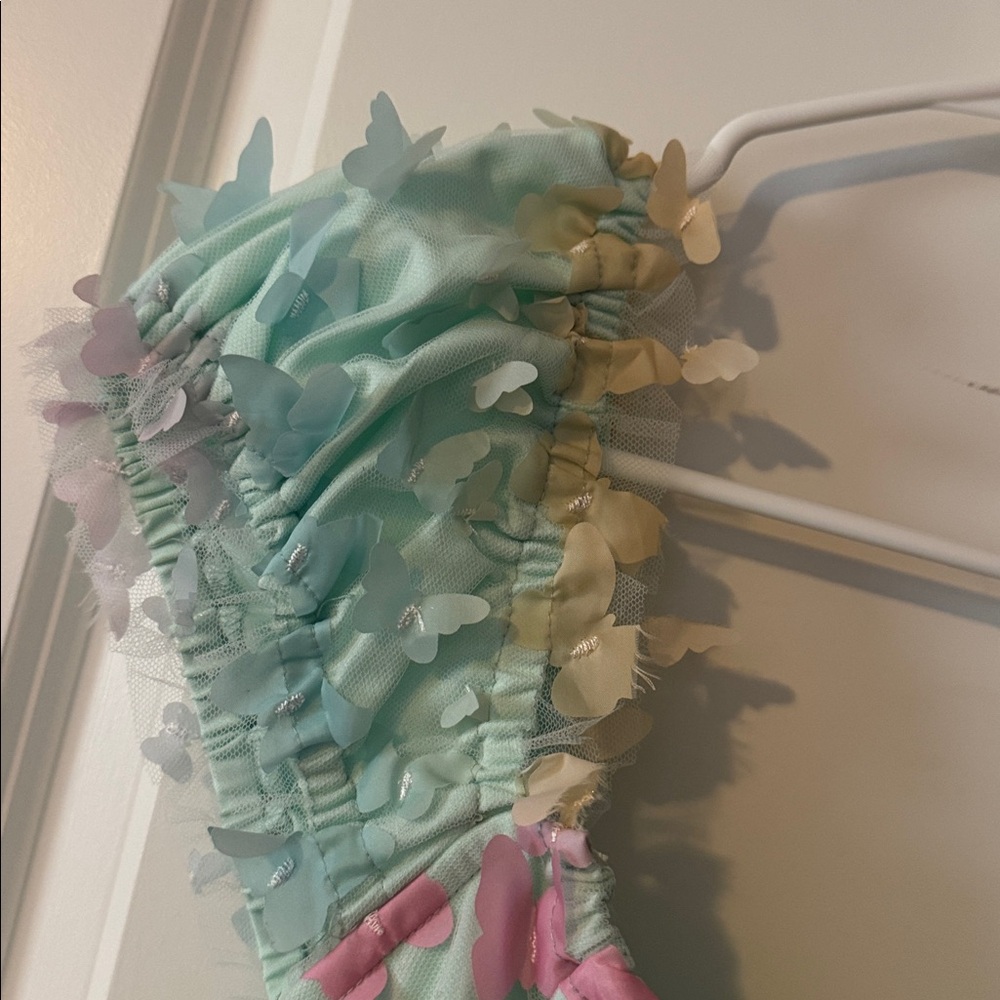 Pastel Rainbow Butterfly Dress XL fairy mesh scoop neck - Picture 4 of 10